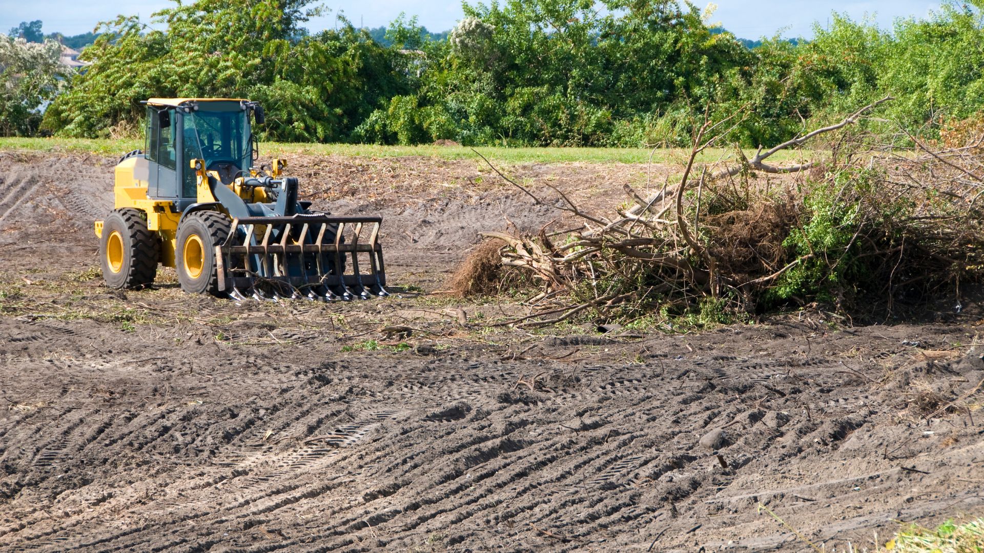 A tractor with a plow in the middle of a field